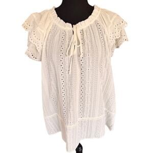 Knox Rose White Eyelet Peasant Top Size Large NWT